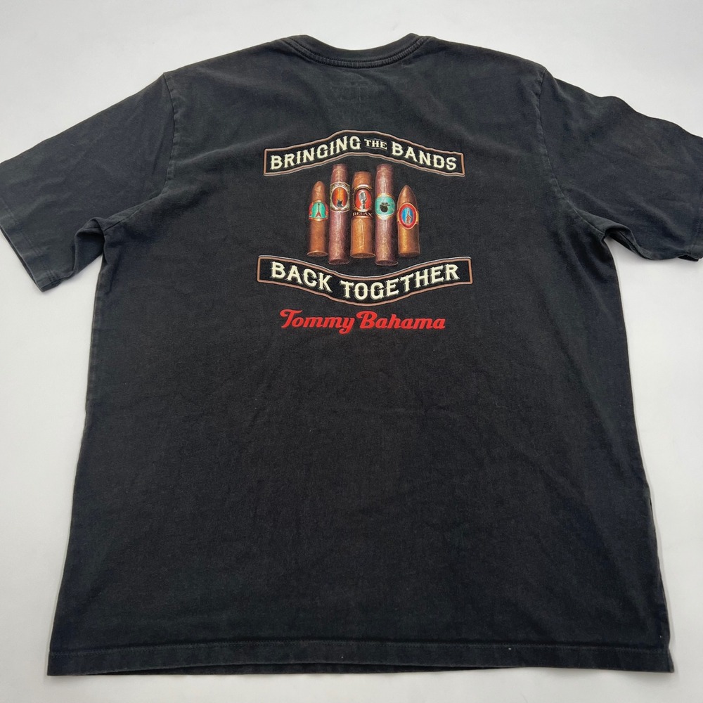 Tommy Bahama Relax Mens Medium Black Bringing the Bands Back Cigar Shirt - Picture 5 of 7